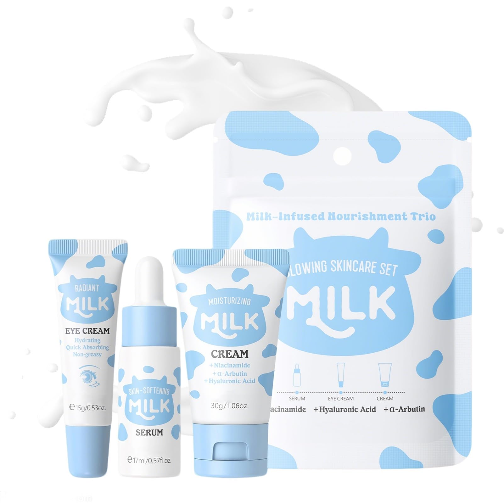 Milk Skin Care Sets & Kits, Milk Skincare Set, Valentine's Day Gifts, Facial Kits for Women,3PCS Travel Skincare Set
