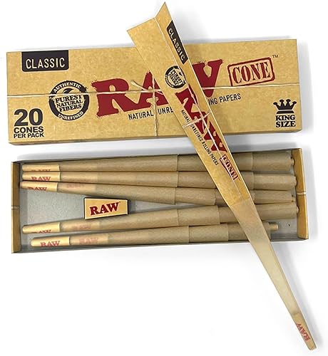 Miniatura 4 de RAW Cones Classic King Size Paquete de 20 Papel de liar con puntas de conos crudos preenrollados con puntas, totalmente natural, adhesivo verde
