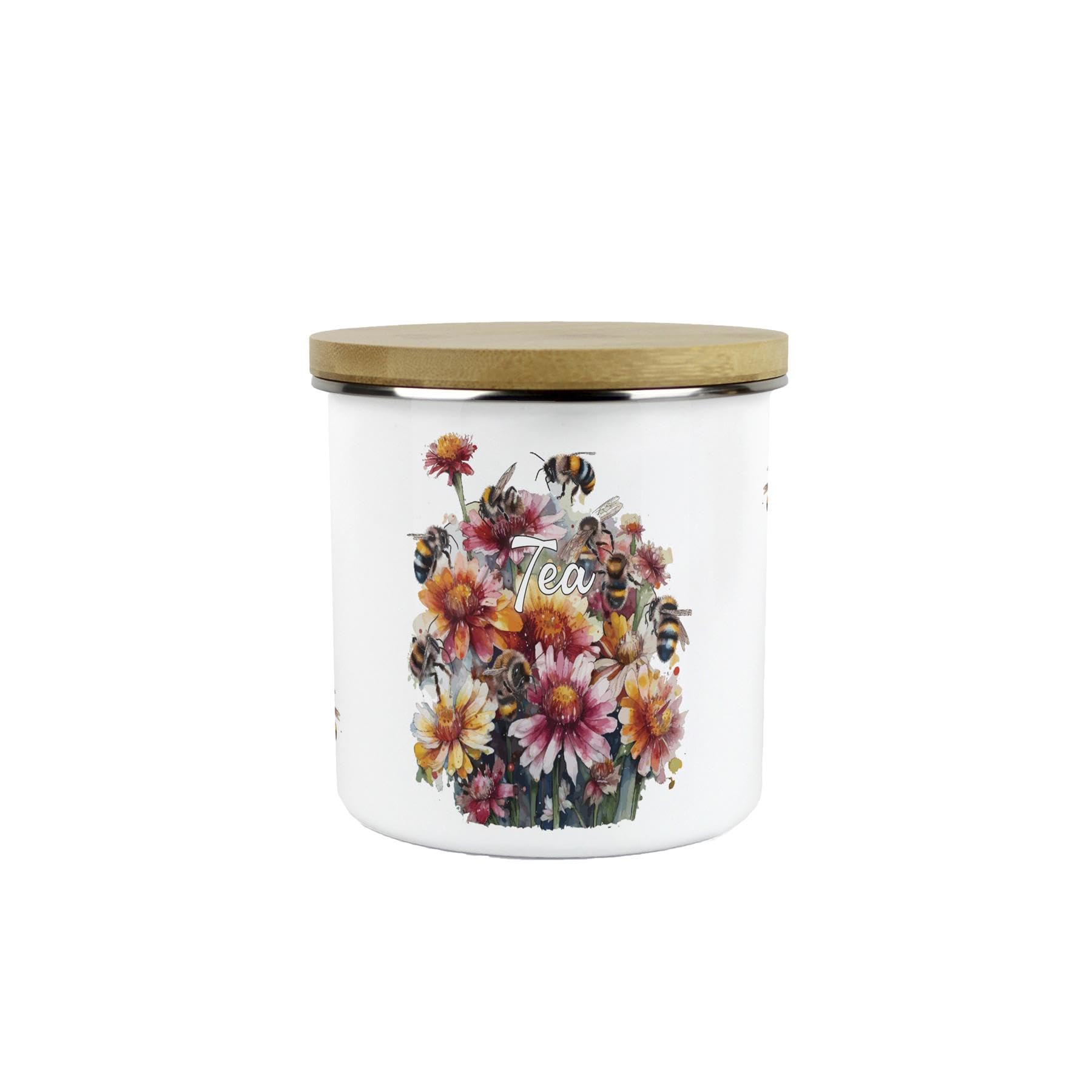 Purely Home Flowers & Bees Tea Storage Canister - 600ml Enamel Kitchen Container