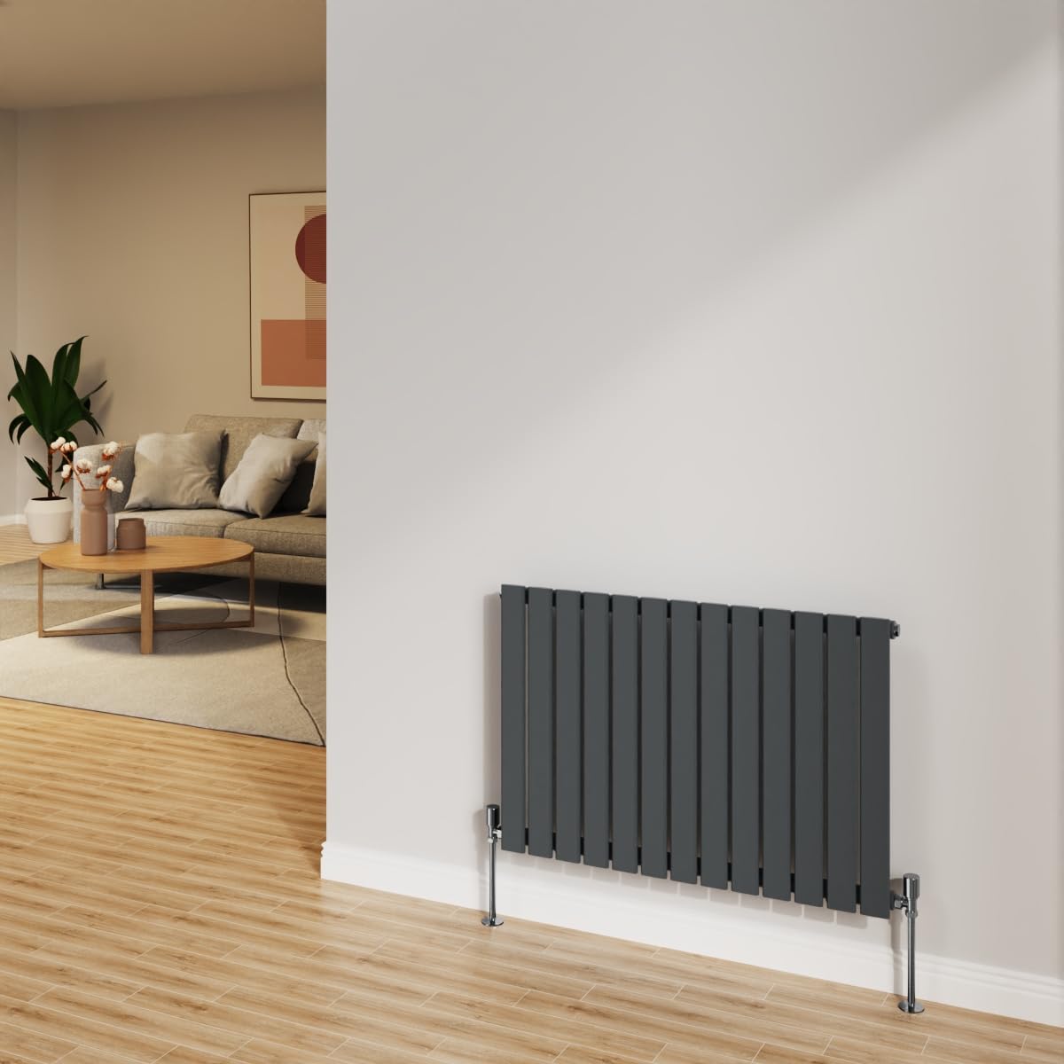 NRG 600x884mm Anthracite Radiator Horizontal Flat Panel Bathroom Designer Single Rad Central Heating