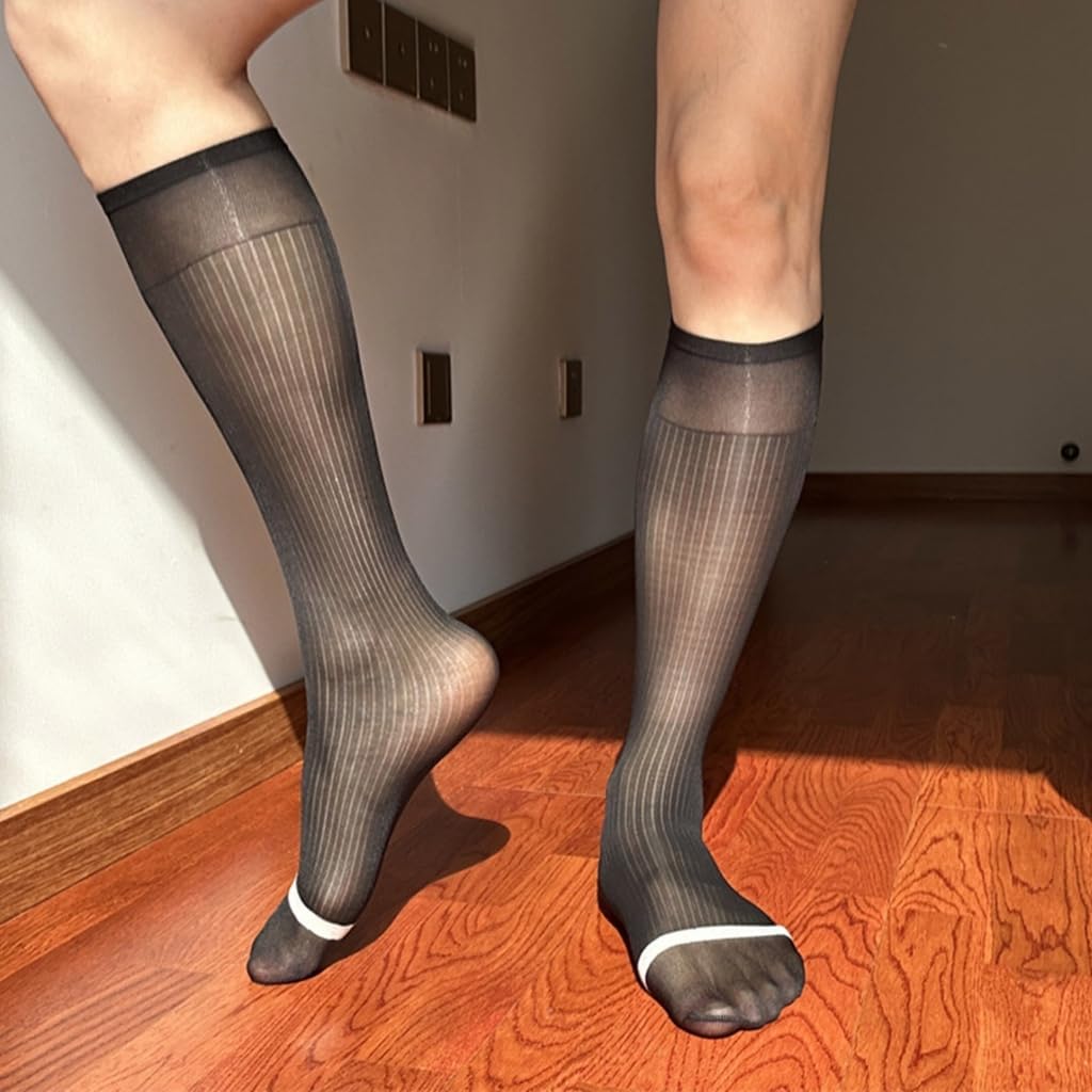Men's Knee Length Dress Socks with Classical Design Nylon Stockings for Formal Occasion and Business
