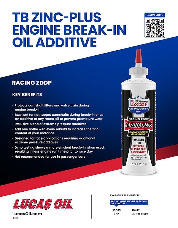 Lucas Oil 10063 Engine Break in Oil Additive w/TB Zinc Plus - 16 Ounce (Pack of 12) by Lucas Oil - Image 3