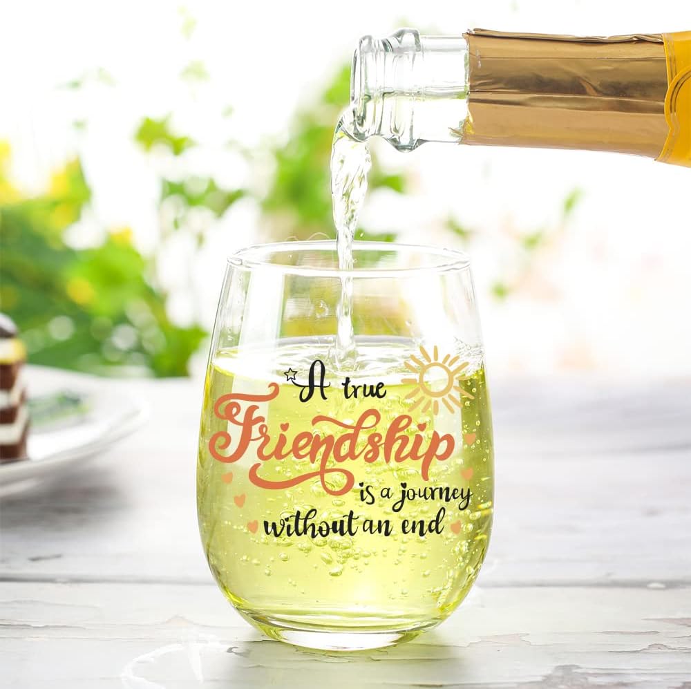 KFK Bestt Friend Gifts for Women,Friend Birthday Gifts for Women,Christmas Gift for Friends,A True Friendship is a Journey Without an end Wine Glass - Image 2