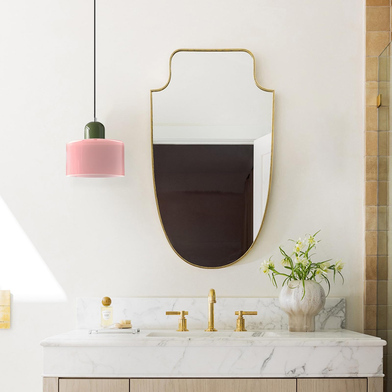 15CM Lampadario in Vetro Stile Scandinavo, Lampada a Sospensione E27, Altezza Regolabile, Metallo & Vetro, Illuminazione Moderna per Cucina, Soggiorno, Sala da Pranzo, Bar (Rosa)