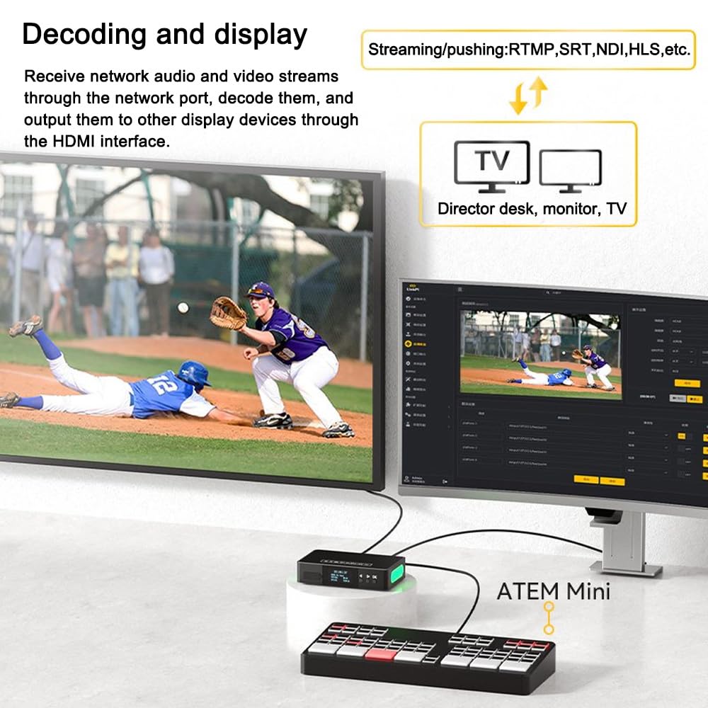 LinkPi ENC1V3P 4K HDMI NDI Codificador con compresión Tally, H.265 integrada y soporte multiprotocolo para transmisión en vivo profesional y uso en estudio (con WIFI6+ DIN + Hot Shot)