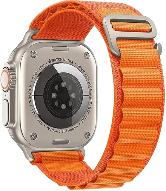 PIOWNN Alpine Loop Nylon Strap Compatible with Apple Watch Ultra Strap 49mm 45mm 44mm 42mm for Men Women, Titanium G-Hook Braided Wristband Sport Strap for iWatch Ultra/8/7/6/5/4/3/2/1/SE, Orange