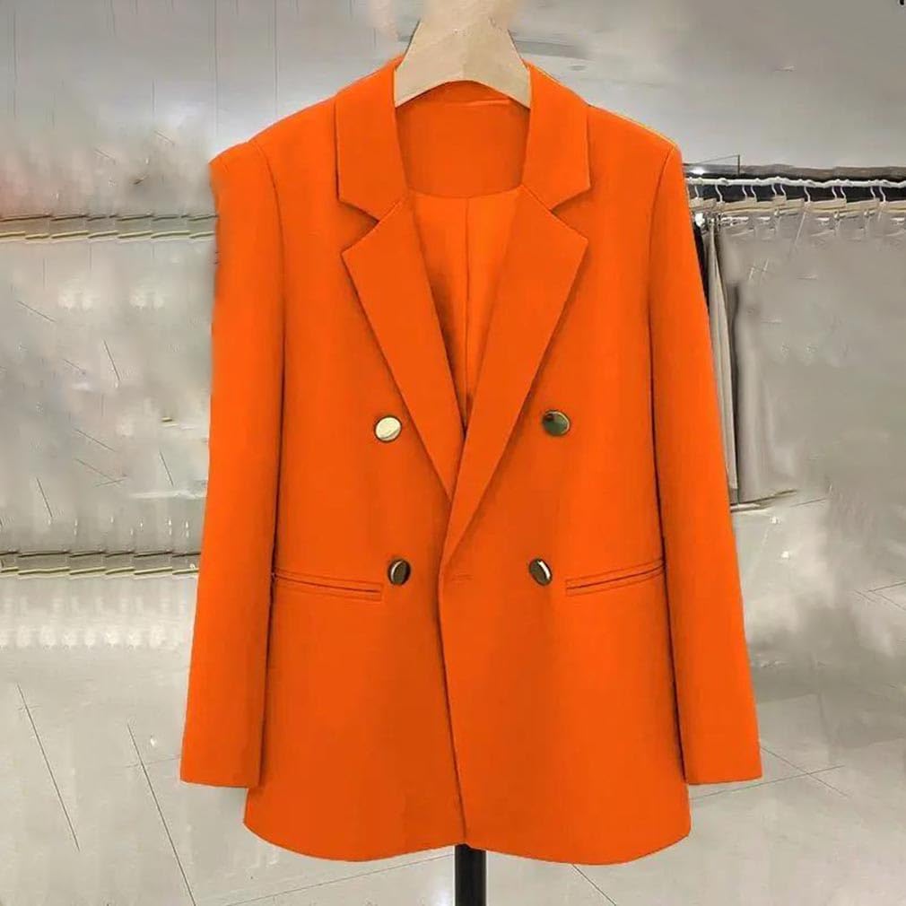 Women Blazer Loose Double Breasted Elegant Temperament Office Jacket