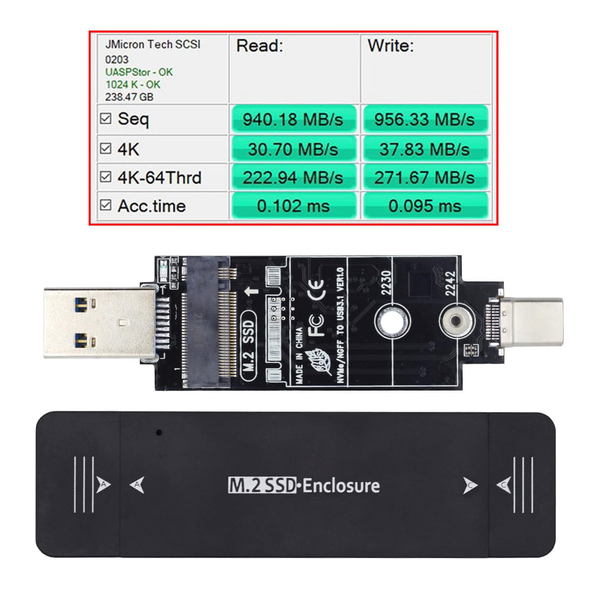 Obudowa PCBA 10 Gb/s z adapterem USB 3.0 Type-C na NVMe M-Key M.2 SATA SSD, 2242/2230 mm, chipset RTL9210B