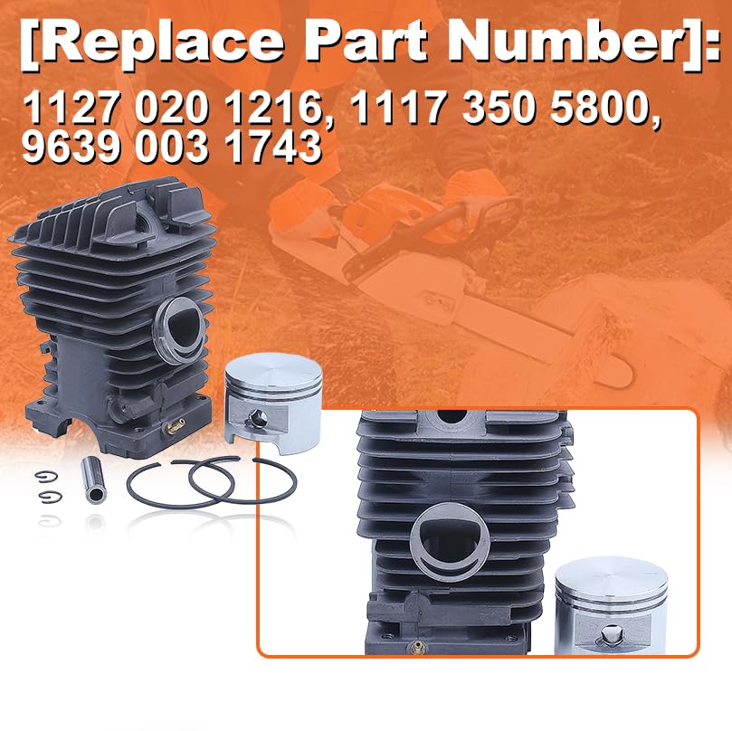 49mm Cylinder Piston Kit for Stihl MS390 MS290 039 029 Fuel Oil Seal Filter Line, Cylinder, Piston, Pin, Ring, Circlip, Fuel Filter, Fuel Line, Oil Line, Needle Bearing