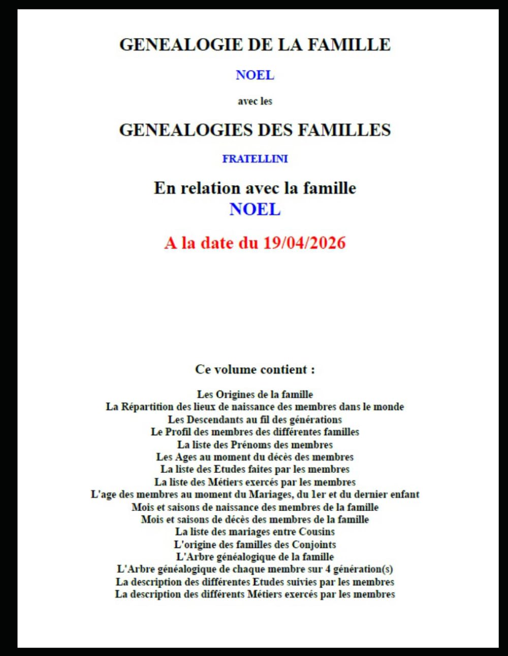 Généalogie des familles NOEL et FRATELLINI