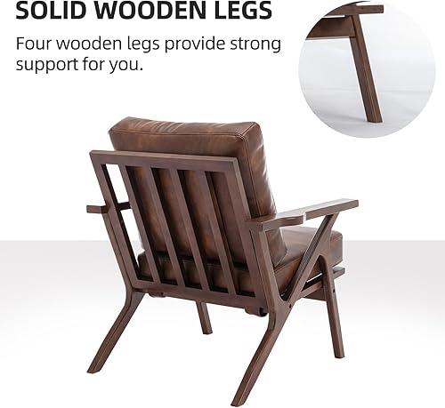 Miniatura 5 de INZOY Silla decorativa moderna Mid-Century con marco de madera, silla de sala de estar de piel sintética y sillón acolchado suave y grueso para sala