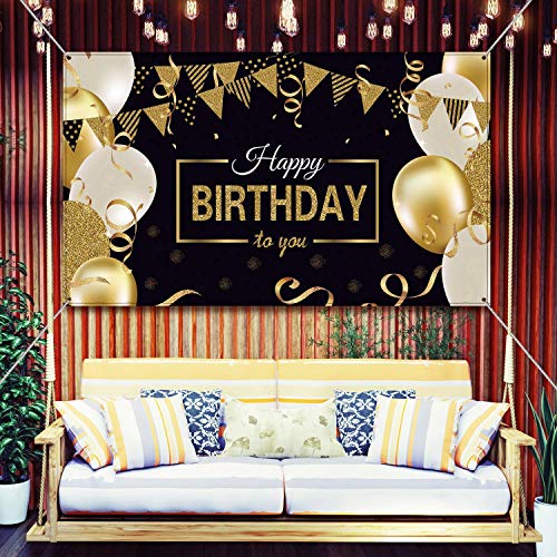 Image of Party Propz Birthday Backdrop For Decoration - Backdrop For Decorations (4x3 Ft), Large Happy Birthday Banner, Black Bday Banner