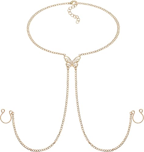 DBella Piercing falso para pezón con cadena anillos falsos para mujer sexy sin perforación anillo para pezón con collares de mariposa anillo