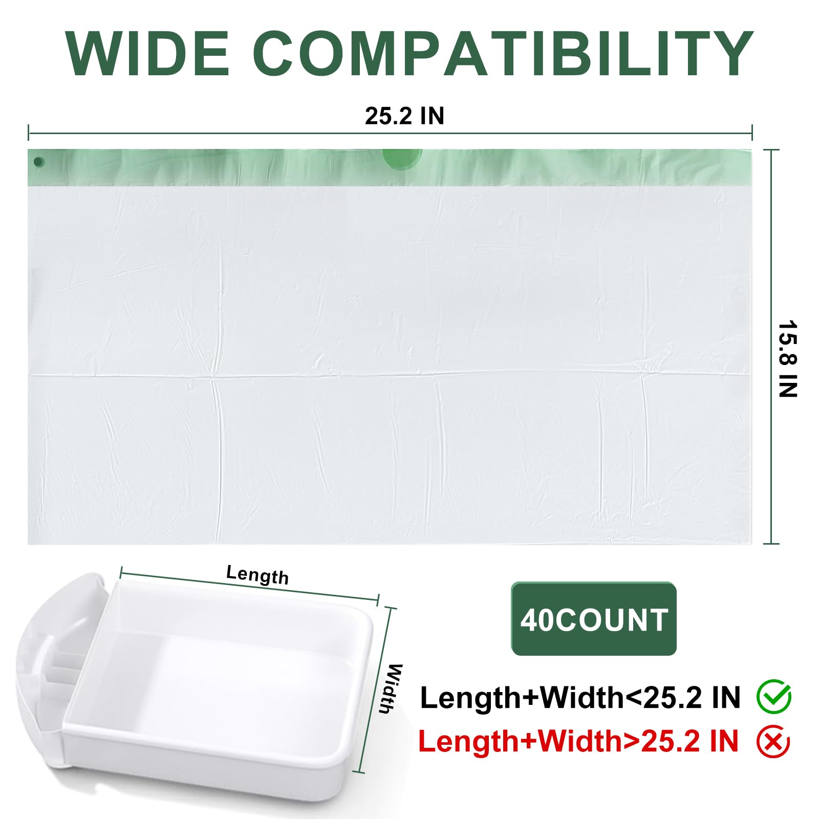 40 Count Cat Litter Box Liners and Bags for Automatic Cat Litter Boxes,Waterproof Easy Cleanup,Heavy Duty,Unscented,Hypoallergenic & Pet-Safe (Green)