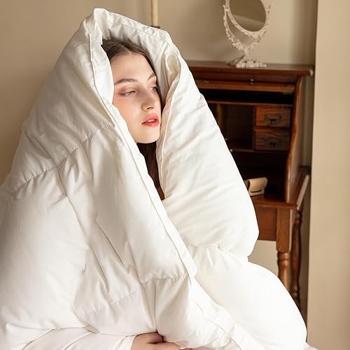 Miniatura 2 de Airluck Edredón de plumas tamaño Queen  Matrimonial, relleno de edredón blanco para todas las estaciones, edredón de cama de algodón 100% agradable