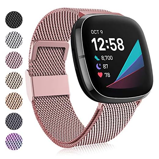 Faliogo Kompatibel med Fitbit Versa 3 armband/Fitbit Sense armband, metall ersättningsband armband med unikt magnetlås kompatibel med Fitbit Versa 3/Sense, stort roséguld