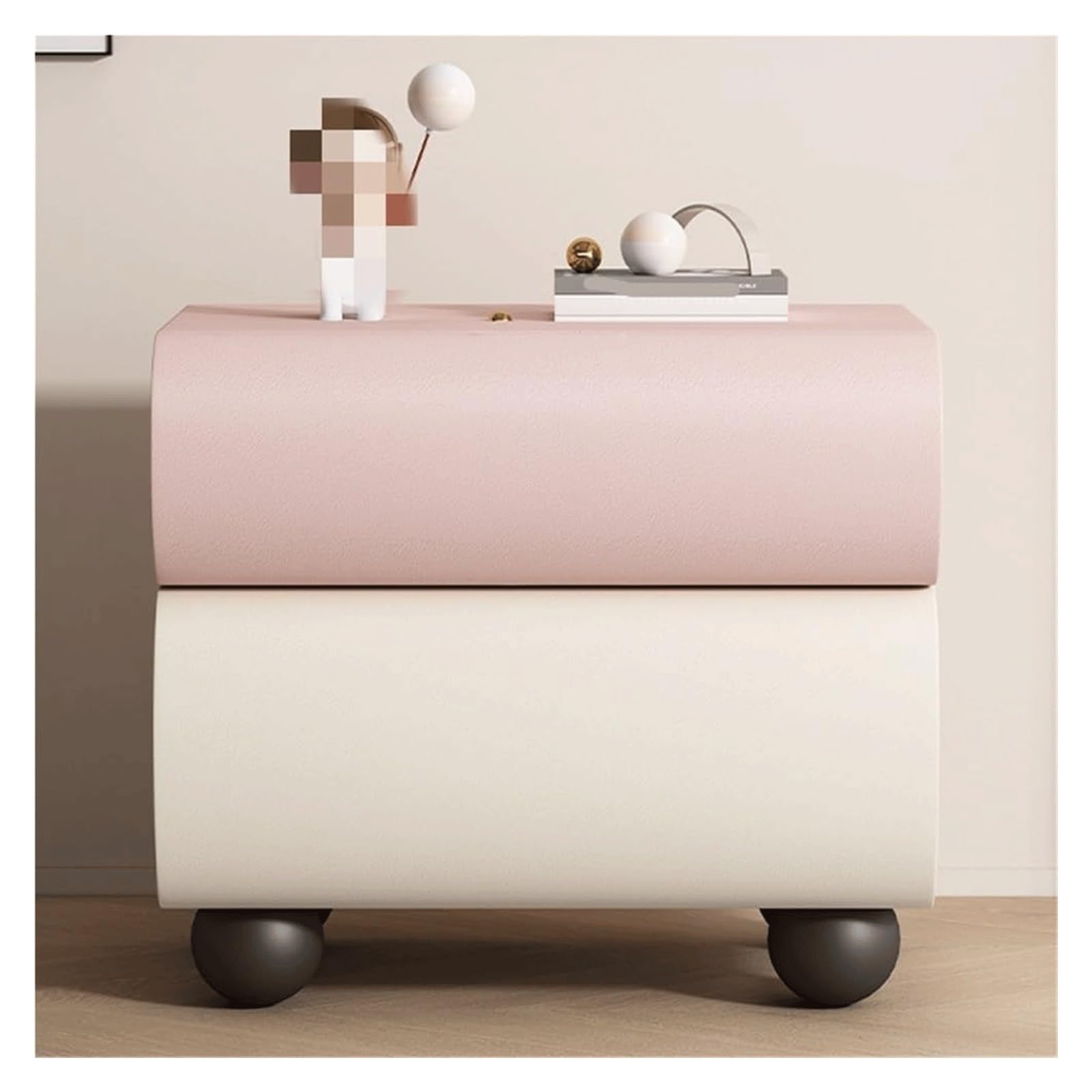 SXZenSpace Cute Nightstands Solid Wood Bedside Table Creative 360° Rotating Cabinet for Bedroom End with Drawers Side Table(Pink,50cm/19.7in)