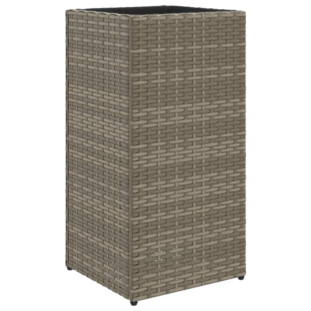 Donice ogrodowe szare 2 sztuki 30x30x60 cm rattan PE z wkładem z włókniny na kwiaty, balkon, taras, stabilna stalowa rama odporna na warunki atmosferyczne