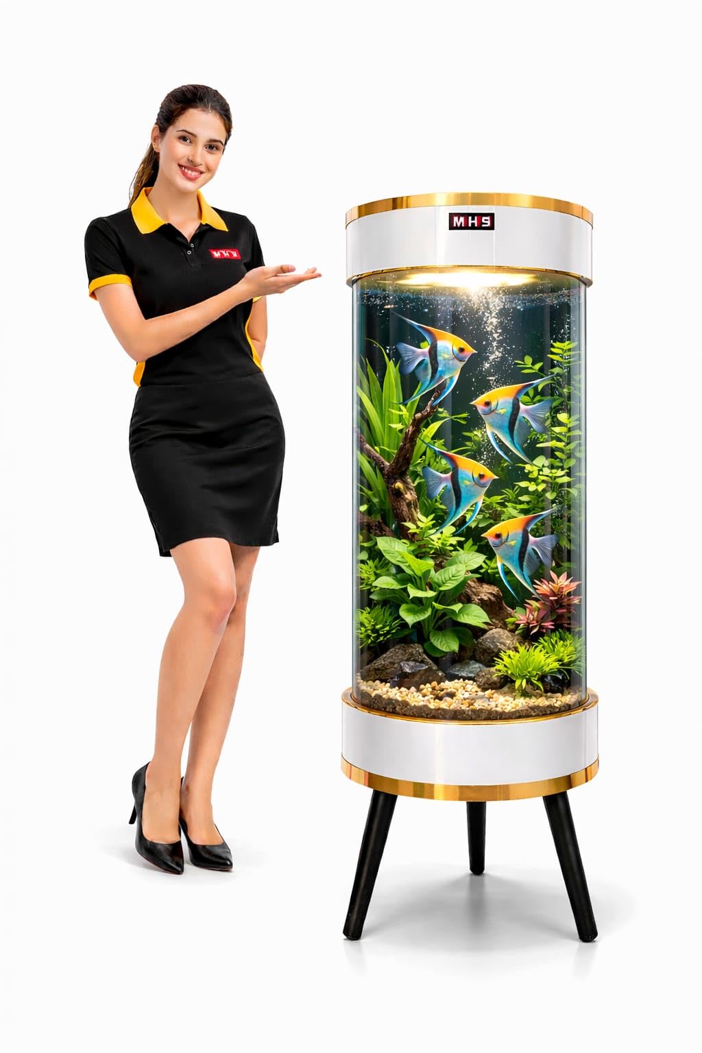 MH9 Large-55Ltr Cylindrical Aquarium Fish Tank Big Size for Home with Filter & Light,Hassel-Free Water Change Valve,Vertical Unbreakable Round Fish Tank (33x33x100 CM) (Glossy White)-image-22