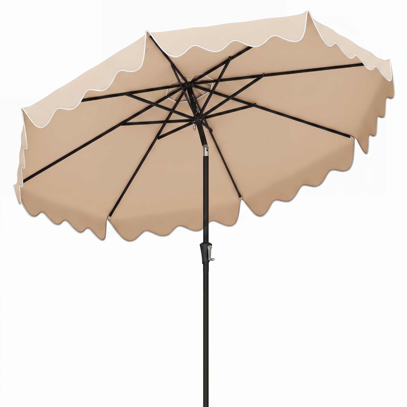Tangkula 9Ft Patio Umbrella with Crank, 2-Tier Outdoor Umbrella with Push Button Tilt, Sun-Protective Canopy, 8 Ribs, Scalloped Patio Umbrella for Outdoor Beach Deck Pool Table (Beige) : Patio, Lawn