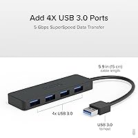 Vista 2 de Plugable Hub USB 3.0 de 4 puertos, divisor USB para laptop, compatible con Windows, Surface Pro, PC, Chromebook, Linux, Android, carga no compatible