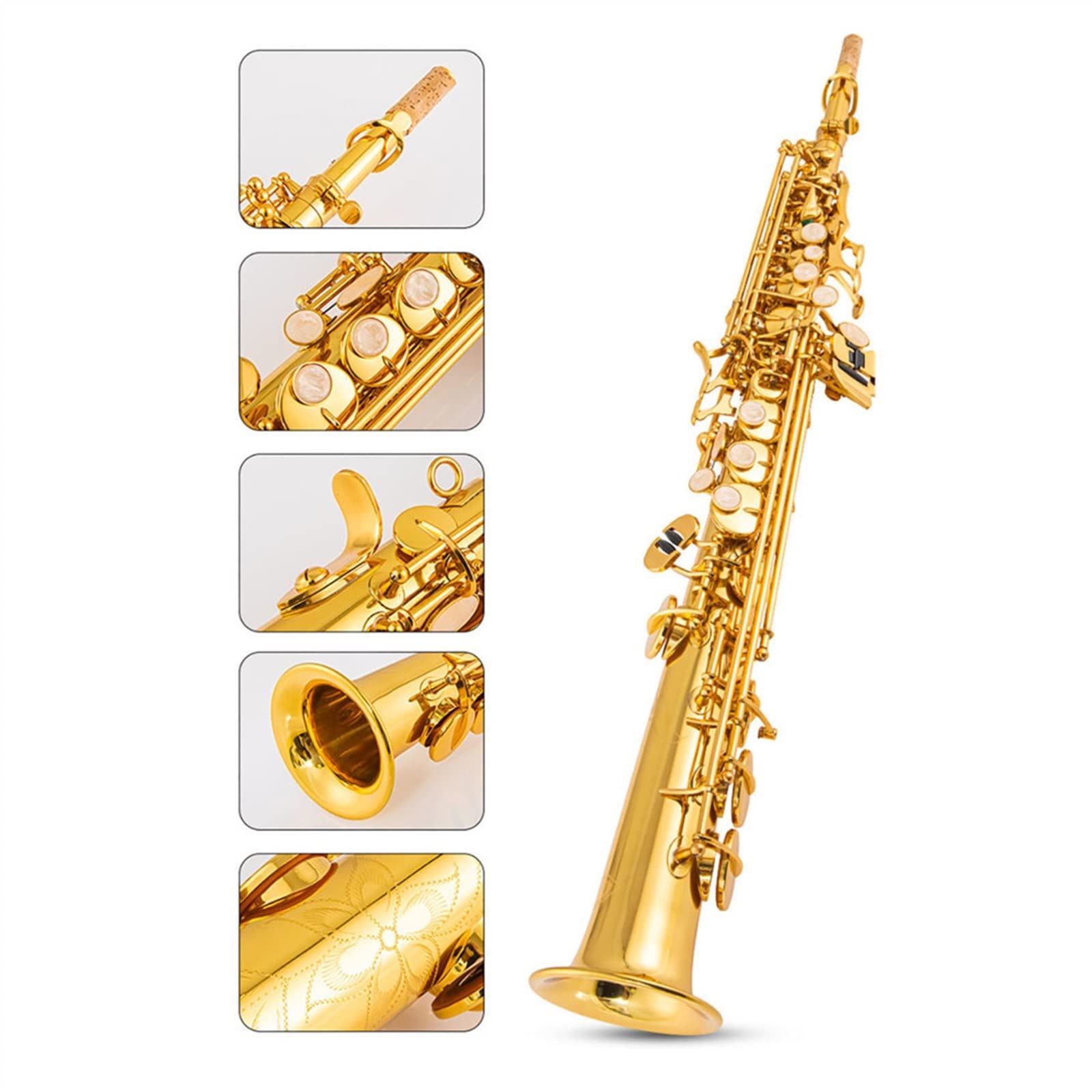 Saxofón B-Drop Tubo Recto Saxofón Profesional Latón Chapado en Oro Instrumento de saxofón