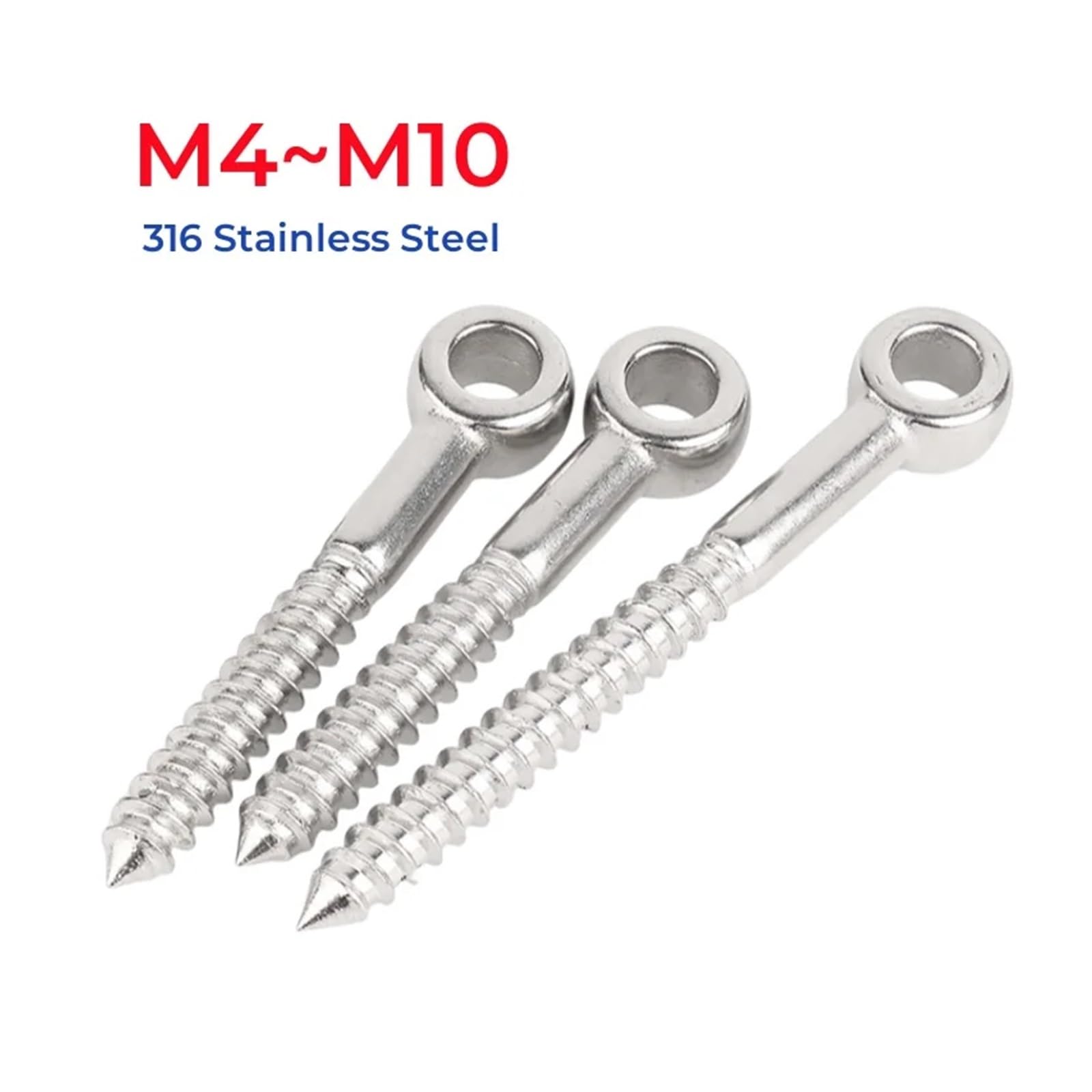 Pernos de Ojo de Acero CáNcamos Tornillos de ojo pez acero inoxidable 316 con orificio, autorroscantes for madera, pernos ojal, M4, M5, M6, M8, M10(M8x80mm-2pcs)