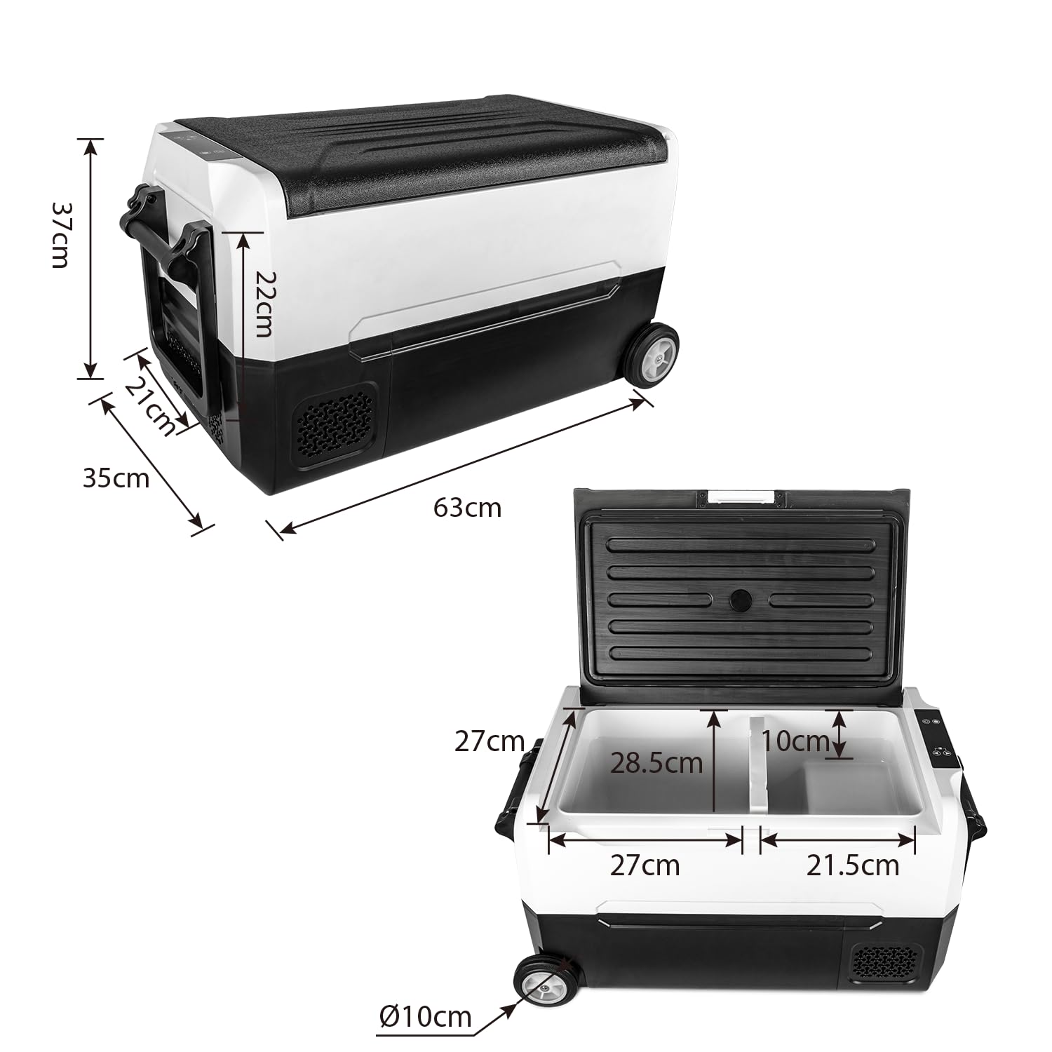 Fullwatt Kompressor Kühlbox 35L mit Rollen, Kühlung bis -20° C, Kühlschrank Elektrisch 12V 24V 220V-240V Anti-Schütteln,Gefrierbox für Camping Auto,LKW, Boot, Reisemobil, Steckdose,Tragbar
