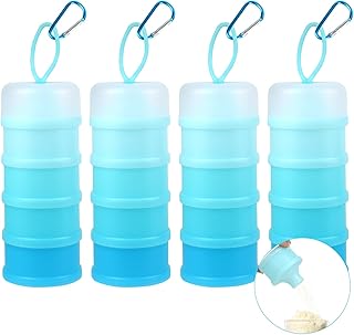 Boocalny 4 Pack Protein Powder Container,Formula Container To Go, 4 Stackable Protein Powder Dispenser with Funnels Stand,Portable&Leakproof Keychain Protein Powder Travel Container for Fitness (Blue)