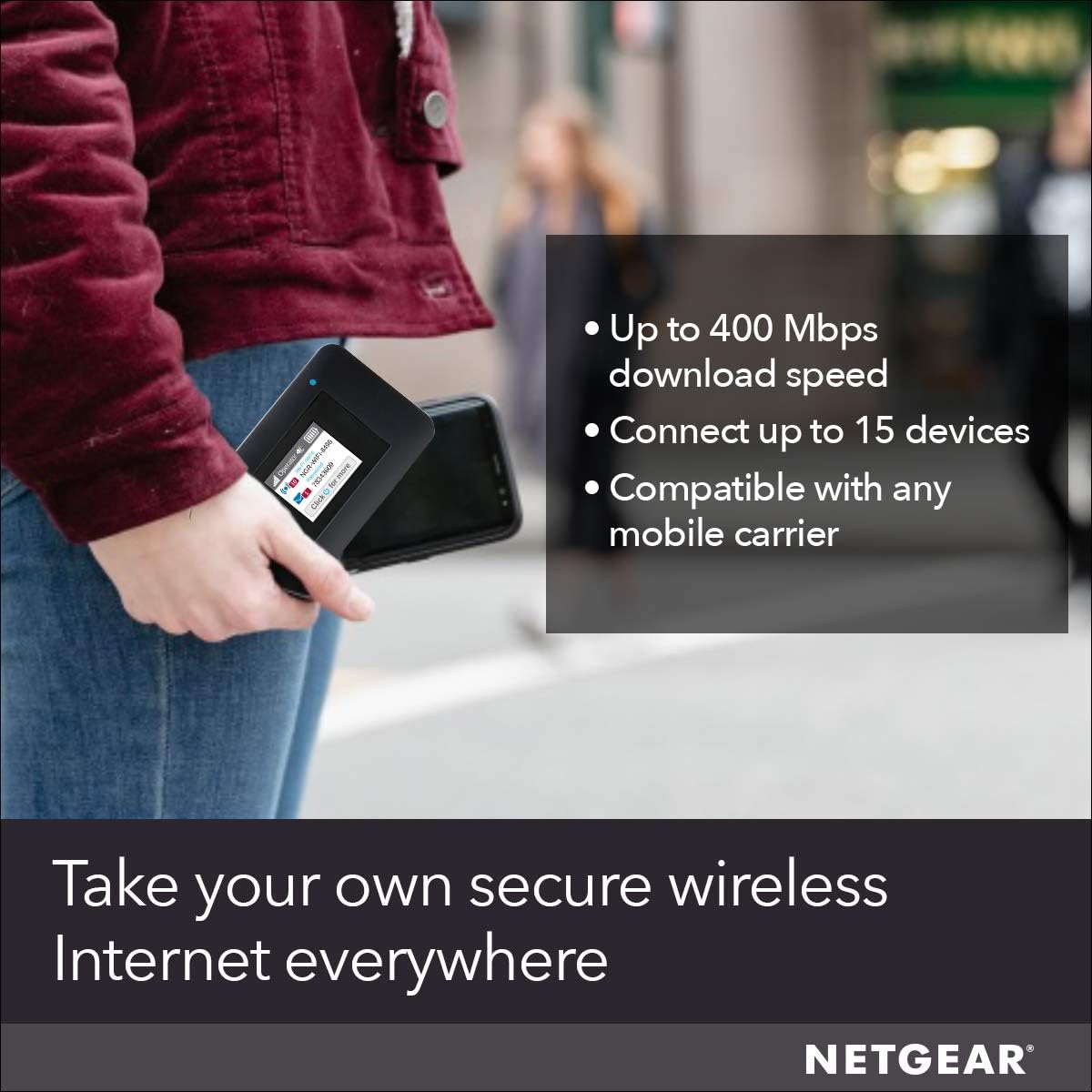 NETGEAR Mobile Wi-Fi Hotspot, 4G LTE Router AC797-100NAS, 400Mbps Download Speed, Connect Up to 15 Devices, Create a WLAN Anywhere, GSM Unlocked NETGEAR Mobile Wi-Fi Hotspot, 4G LTE Router AC797-100NAS, 400Mbps Download Speed, Connect Up to 15 Devices, Create a WLAN Anywhere, GSM Unlocked