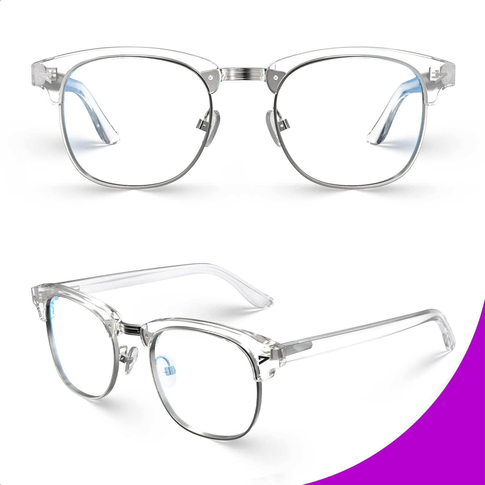 Gafas cuadradas con bloqueo de luz azul con antideslumbramiento de computadora para juegos de lectura, mujeres y hombres, Transparente, Large