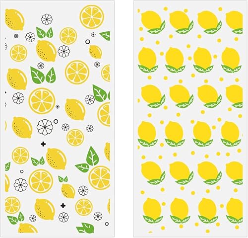 50 bolsas de dulces con patrón de limón, bolsa de celofán para fiesta de frutas con 50 nudos dorados, dulces, pasteles, galletas, suministros de
