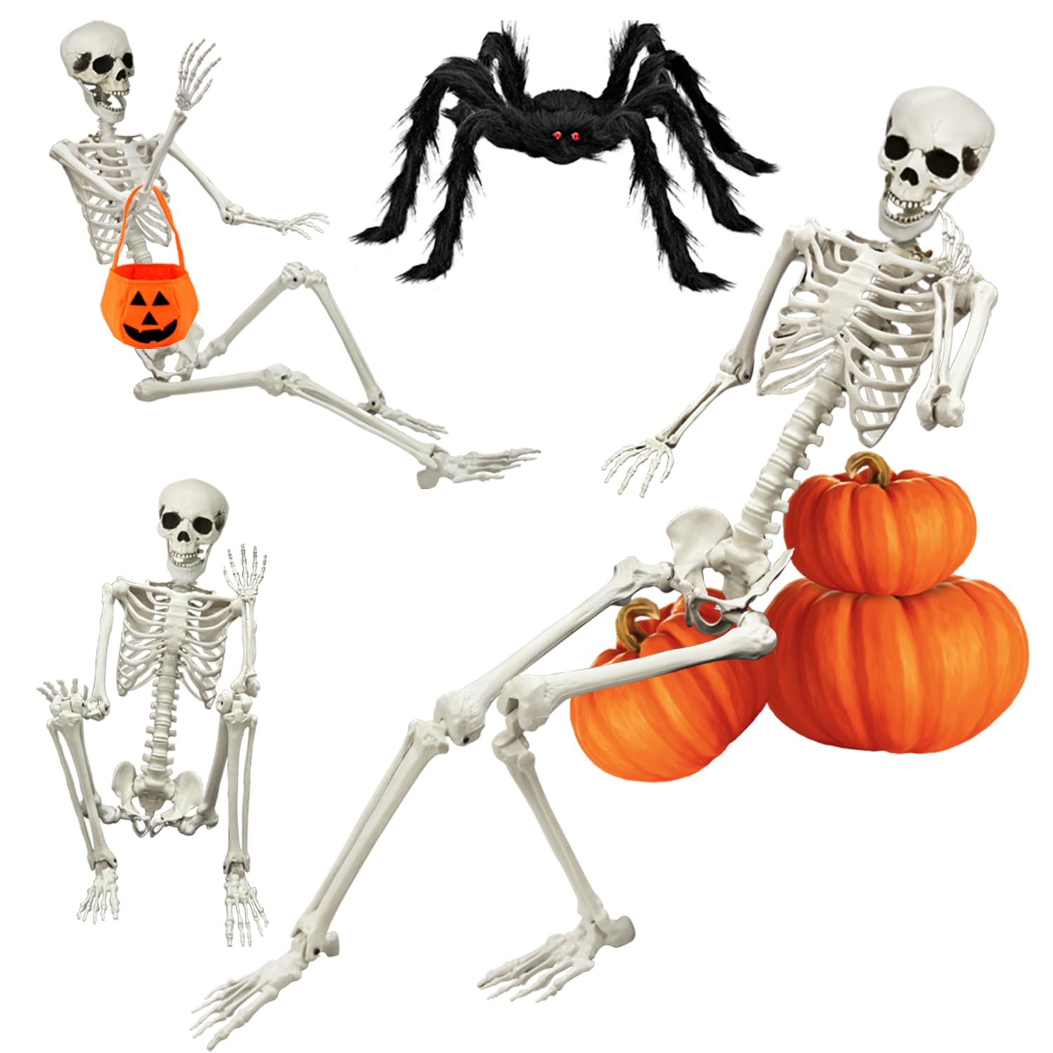 UMEELR 5.4FT Halloween Life Skeleton with Spider, Full Size Skeleton for Halloween Patio Lawn Garden Props Spooky Party Decoration