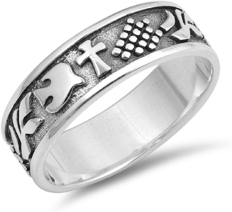 CloseoutWarehouse 925 Sterling Silver Designer Cross and Dove Ring
