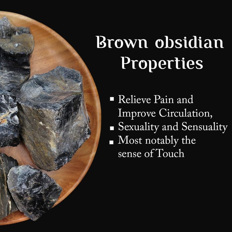 Image of Brown Obsidian Crystal Raw for Meditation & Reiki (200 Gm) | Natural Gemstone for Protection & Grounding | Decorative Crystal Showpieces for Vastu Home Decor & Office Desk Decoration (2-4 Pcs)