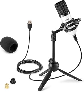 Vonyx CM300W microfono Condensador para Estudio USB, con Soporte de Mesa Plegable, Soporte antigolpes, Anti-Pop - Podcast, Gaming, Streaming, Vlogs, PS4, Youtube - Color Blanco