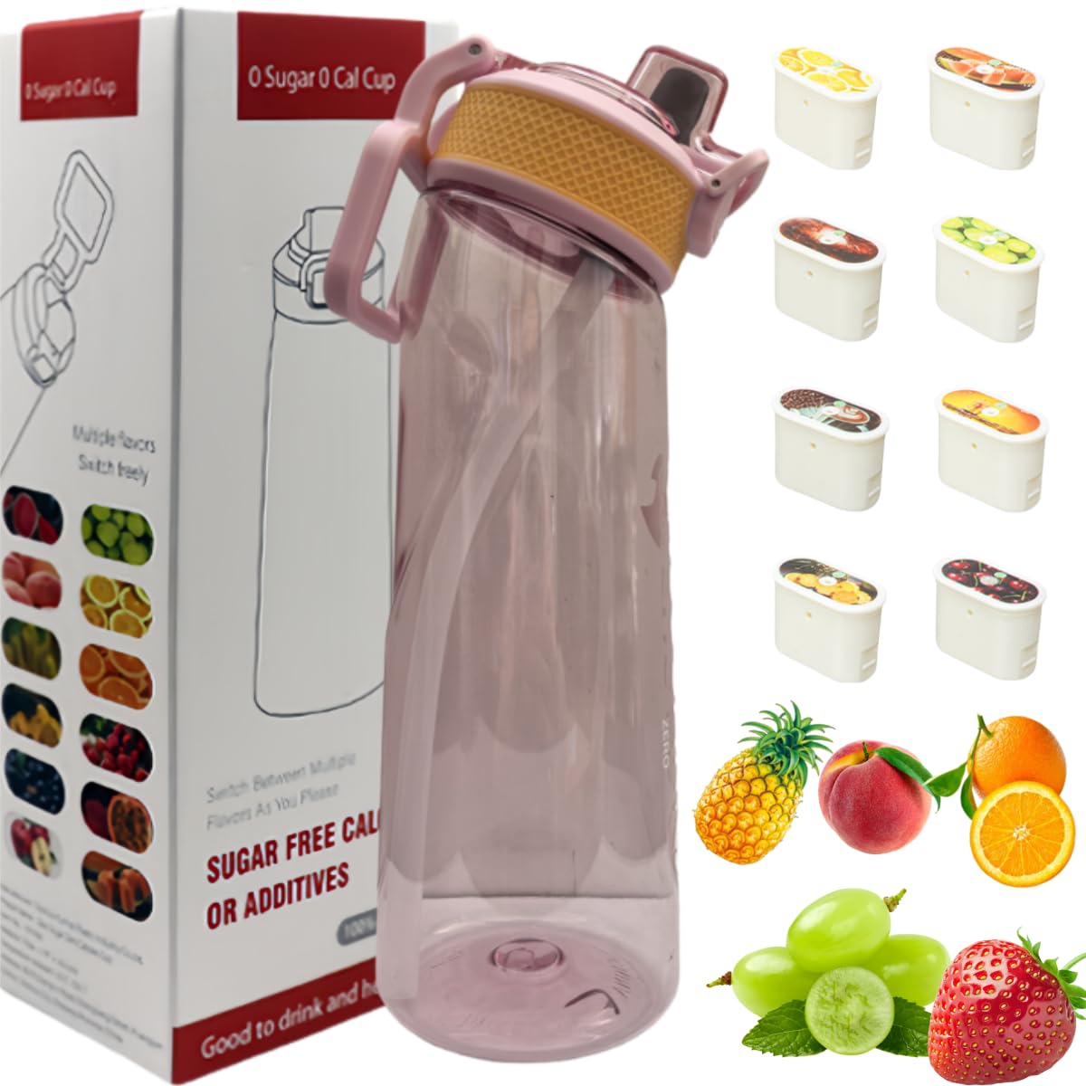 Putextile Water Bottle with 1 Flavor Capsule, 2.0 Upgraded Version, 700ml, BPA Free, for Gym and Outdoor Activities (Color D + 1 Random POD)