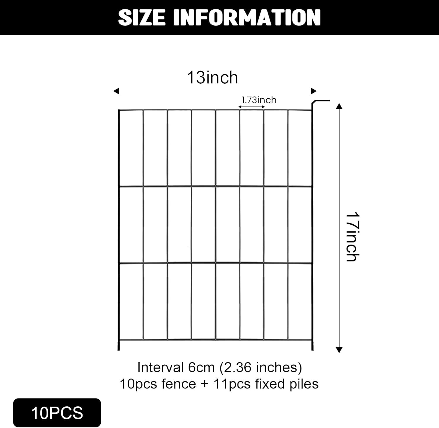 10 Pack Animal Barrier Fence, 16 in (H) x 10 ft (L) Rustproof Metal No Dig Fence Decorative Garden Fencefor Dog, Flower Bed Protector, Décor