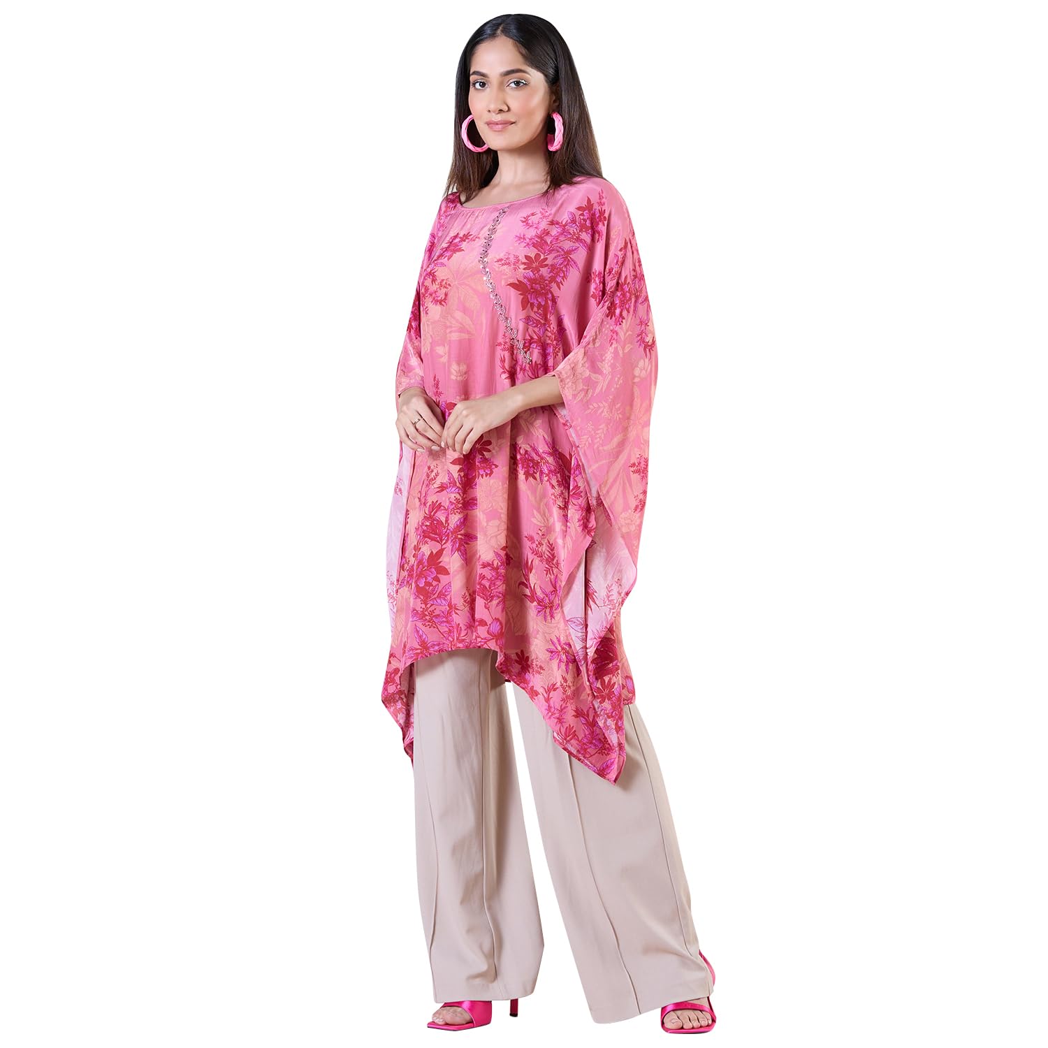 navyasa pink liva crepe katdana & sequin hand embroidery kaftan for women-image-47