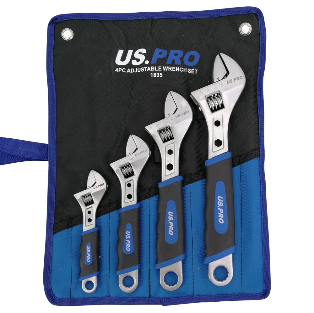 US Pro 4 Pc Adjustable Wrench Set, Chrome