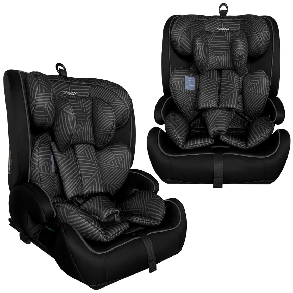 XOMAX HC02S Kindersitz ISOFIX 9–36 kg | ECE R129 i-Size | Gruppe 1/2/3 mit 5-Punkt-Gurt & Top Tether | mitwachsender Auto-Kindersitz höhenverstellbar, Sitzerhöhung (Streifen-Schwarz-Weiß)