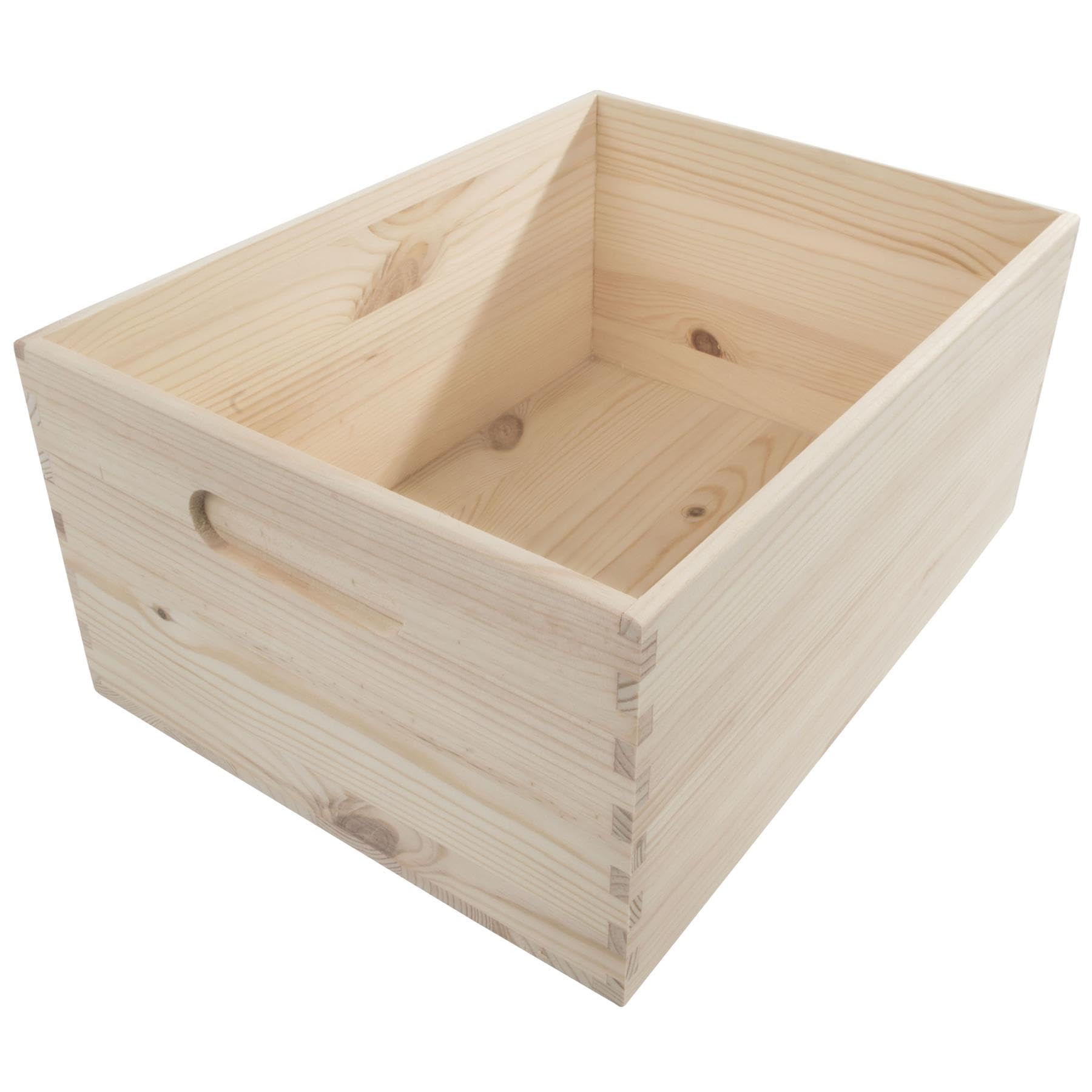 Woodeedoo Natural Large Wooden Crate Box –– 33 X 25 X 15.5 Cm –– Solid Pine Open Storage Container With Handles For Utility Room Shelving Pantry Use Decorative Organisation And Display