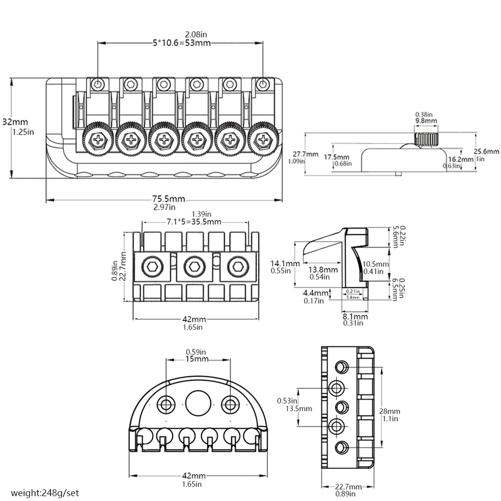 Puente de bajo fijo de 6 cuerdas, puente de bajo eléctrico, puente fijo para guitarra, puente de guitarra, textura de aleación, adecuado para guitarra