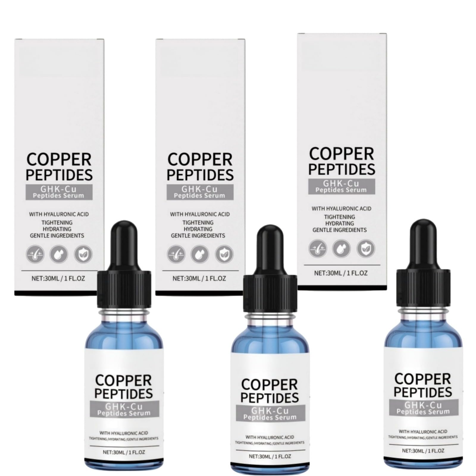 Siero peptidi con siero ialuronico per viso acido,con acido ialuronico - Siero viso anti,Siero viso con peptidi di rame. (3 bottiglie-30 ml)
