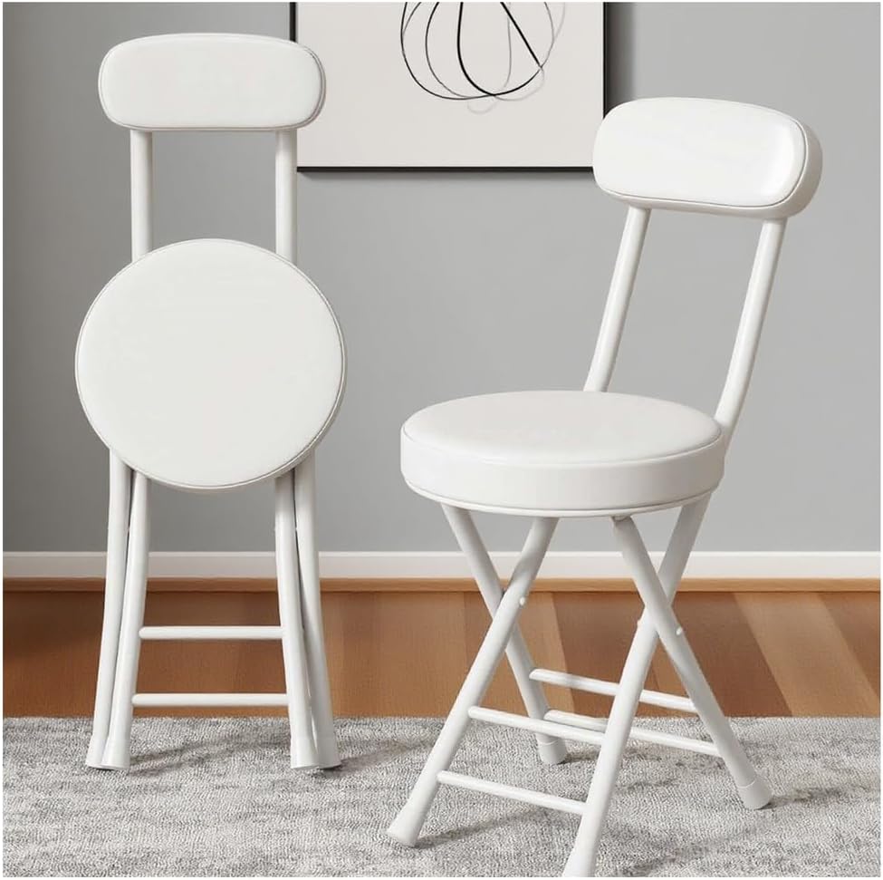 2 Pcs Portable Folding Bar Stools with Backrest, Tall Leather Padded Chairs for Kitchen Island, Cafe, Dining Room - Counter Height Seating in Black & White