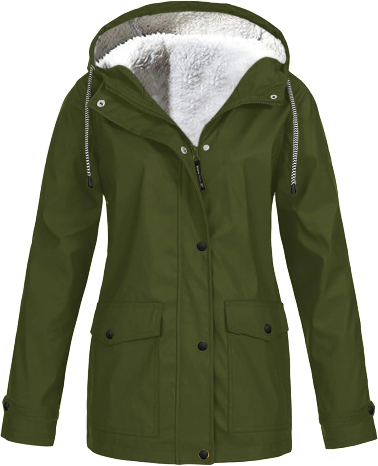 Women Windproof Hooded Rain Jacket Fleece Lined Lightweight Zip Up Rain Coats Outdoor Windbreaker Jackets