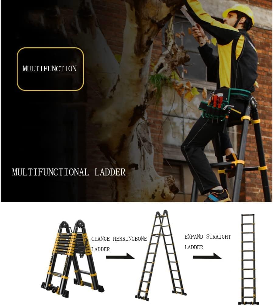 Telescoping Ladder,Telescoping Ladder Extension Multi-Purpose,Extension Folding Ladder,Multipurpose Ladder for Roofing Business,Anti-Slip Rubber Feet