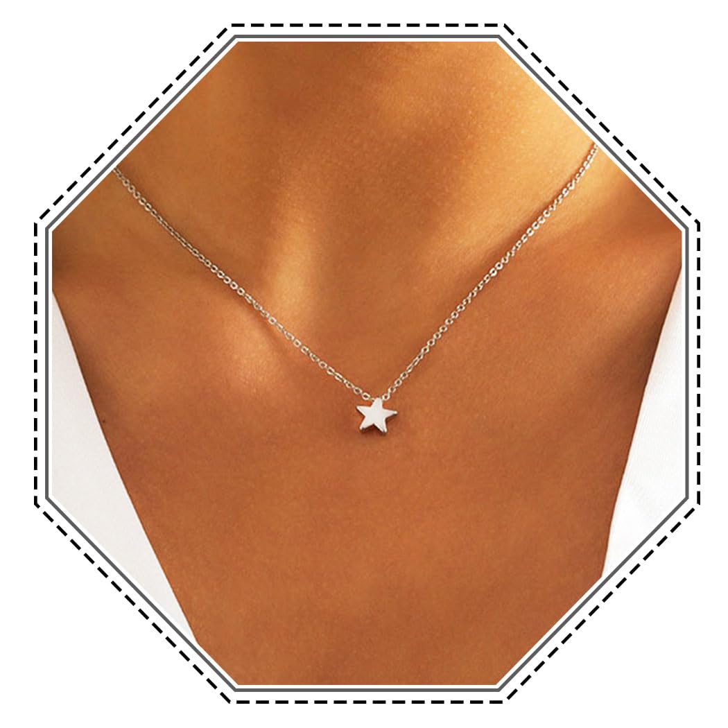 Star Necklace Silver Star Pendant Chain For Women and Girls
