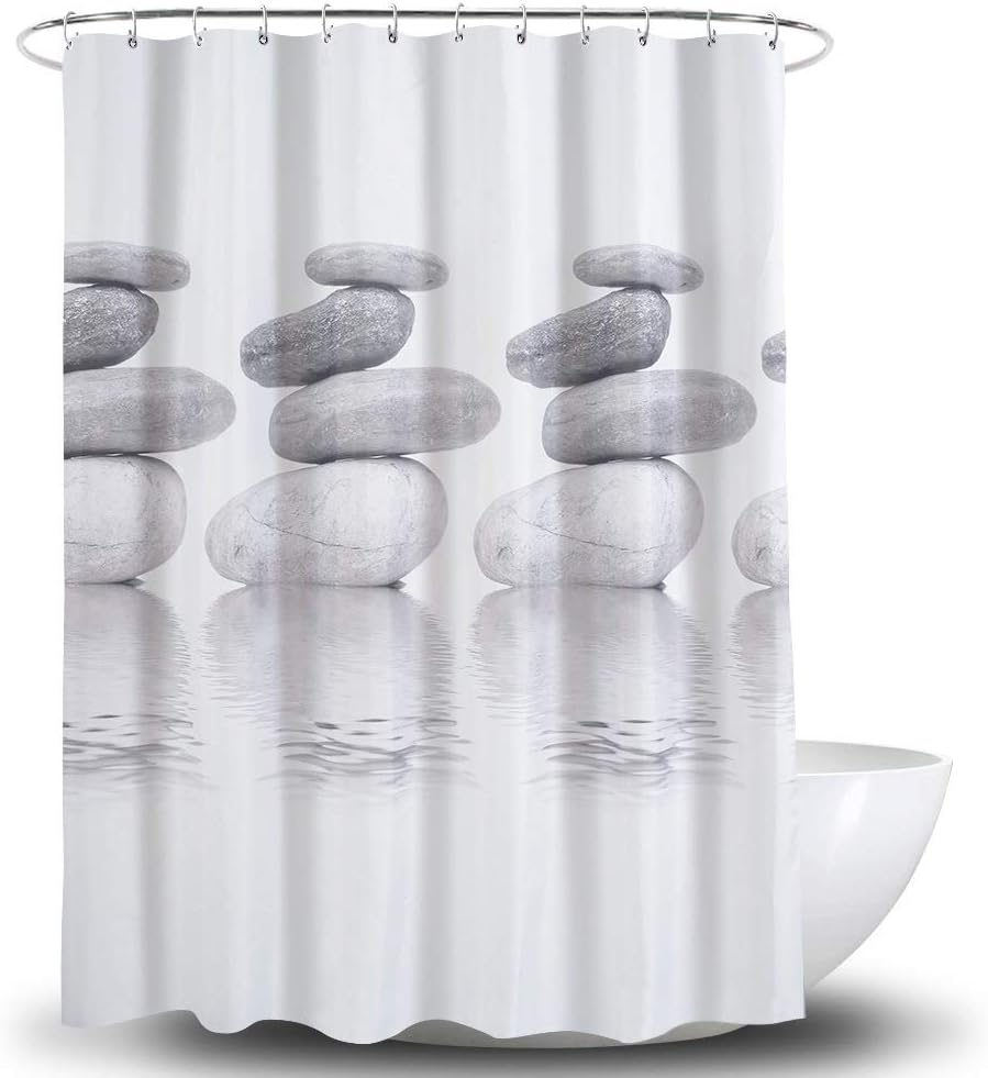 Cobblestone Shower Curtain Sets with 12 Hooks, Waterproof Polyester Fabric Bath Decorations Shower Curtain