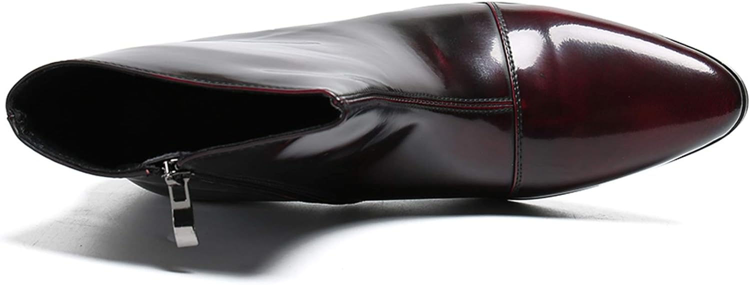 Santimon Mens Boots Casual Patent Leather Chelsea Dress Boots Zipper on Side Mid Calf Boots for Men - Image 3